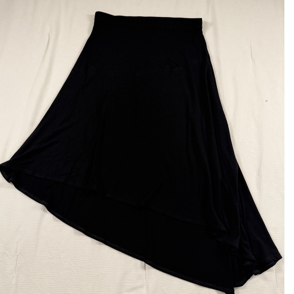 Eileen Fisher Black Asymmetrical High Low Midi Skirt XXS TTP Jersey Knit
